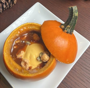 pumpkin sundae served on the shell