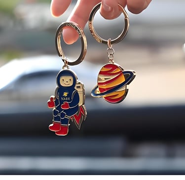 a person holding a pair of keychains