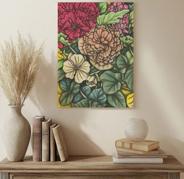 Floral Illustration Wall Art in a Living Room