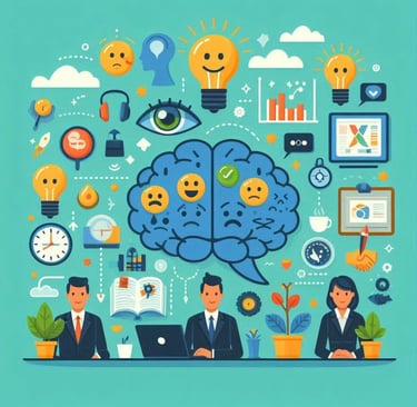 a man sitting at a desk with a brain map and a brain map