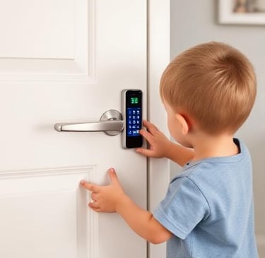 a young boy trying to open smart lock