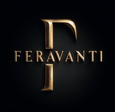 FERAVANTI logo in elegant gold lettering on a black background, representing a luxury fashion brand.