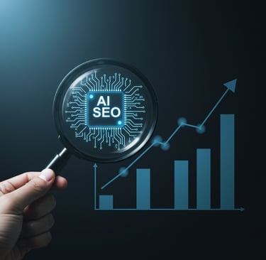 image of a magnifying glass indicating AI SEO