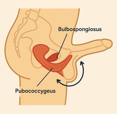 Simplified anatomical diagram of male pelvic floor muscles including bulbospongiosus and PC muscme
