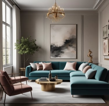 a living room with a couch and a chair Nour Nagy Designs London interior Design