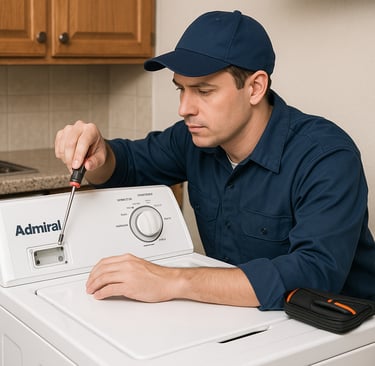 Blue Flame Works technician repairing Admiral appliance in Ottawa home
