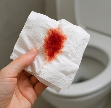 Sangramento nas fezes: papel higiênico com sangue vivo.