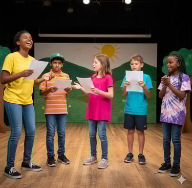a group of children acting on stage in a theatre
