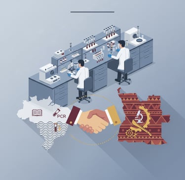 Representação de troca de experiencia entre Brasil e Angola no laboratório