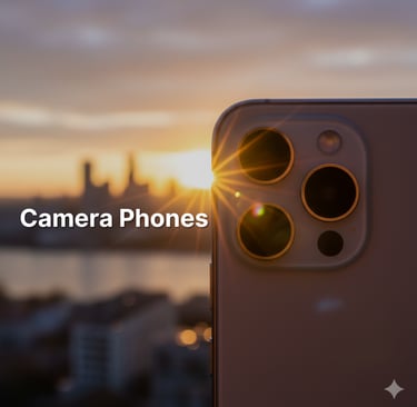Close-up of a smartphone camera lens during golden hour, illustrating best camera phones for 2025.