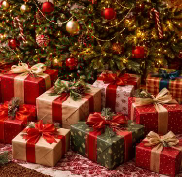 Christmas presents under a tree