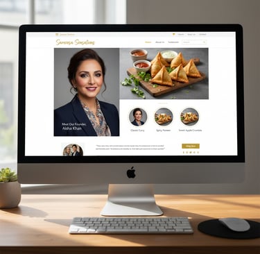 a computer monitor screen showing a woman's business selling samoosas