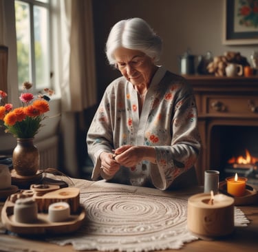 elderly woman in living room