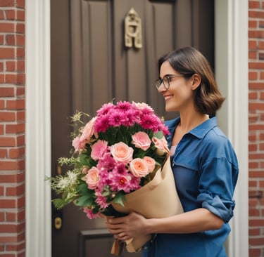 a woman sending flowers to a customer