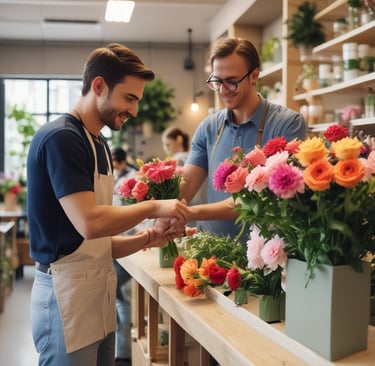 man ordering flowers at florists
