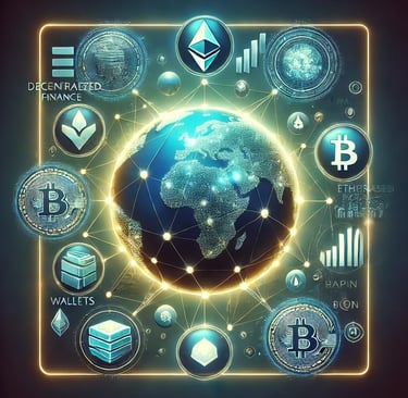 a picture of a globe with a cryptocoins around it
