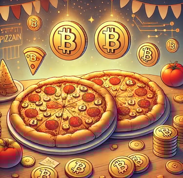 a pizza with bitcoin on it