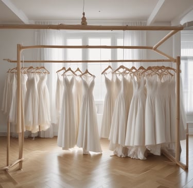 A delicate bridal veil softly draped over a minimalist white chair with gold accents.