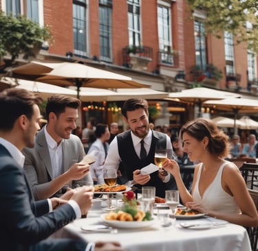 A man standing at a counter in a restaurant