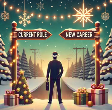 a man in a suit and hat standing in front of a christmas tree