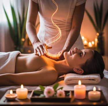 Uma mulher está recebendo uma massagem em um spa.