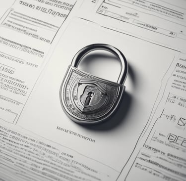 Primer plano de un candado sobre documentos, simbolizando la seguridad en el cumplimiento tributario