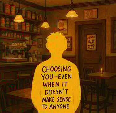 a person standing in a restaurant with a candle lite up in the middle of