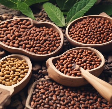 a variety of beans and beans in wooden bowls