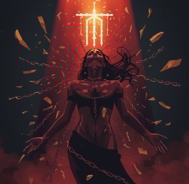 uma mulher de top de biquíni e correntes em um colar de elos