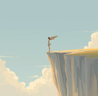 um homem em pé em um penhasco com vista para um penhasco