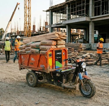 electric freight tricycle for construction sites carrying heavy materials