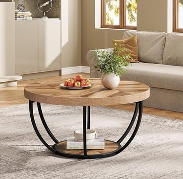 Circle Coffee Table with Storage Shelves