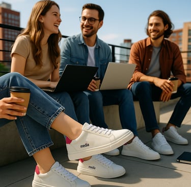 team branded shoes with corporate logo