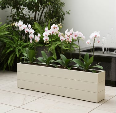 elegant outdoor wooden planter painted in grey blue with patio tree made from wood