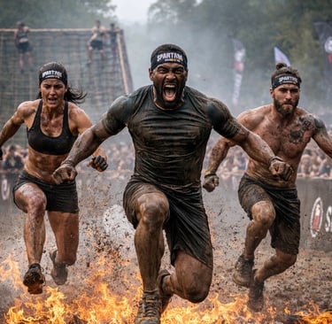 3 personas haciendo la spartan race