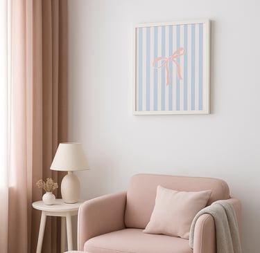 printable framed art of pink cute bow on blue stripes