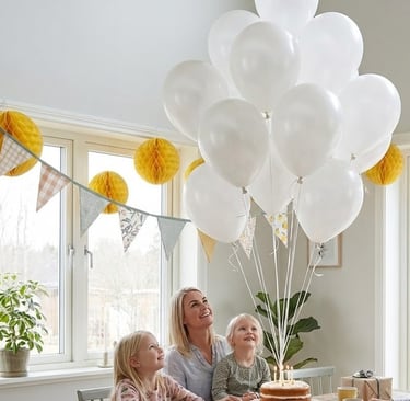 gezin die kijk naar eco silver ballonnen