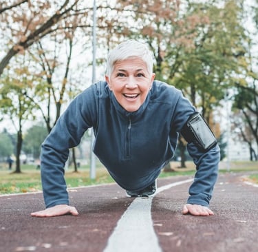 Older woman exercising pain free after pelvic floor therapy dry needling treatment