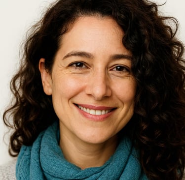 Donna con capelli ricci e sciarpa blu