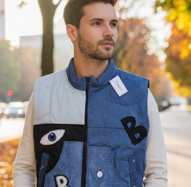 a man in a vest and jeans jacket