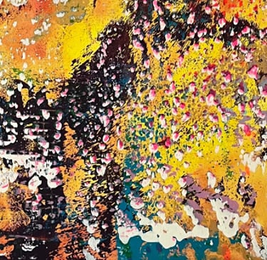 Acryl Bild Gemälde abstrakt rot gold pink gelb