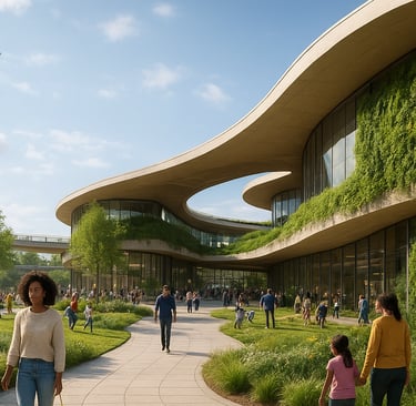 Elevated green spaces on buildings that serve as community hubs and enhance biodiversity