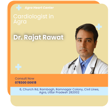 A graphical representation highlighting Dr. Rajat Rawat as the Best Cardiologist in Agra.