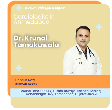 A graphical representation highlighting Dr. Krunal Tamakuwala as the Best Cardiologist in Ahmedabad.
