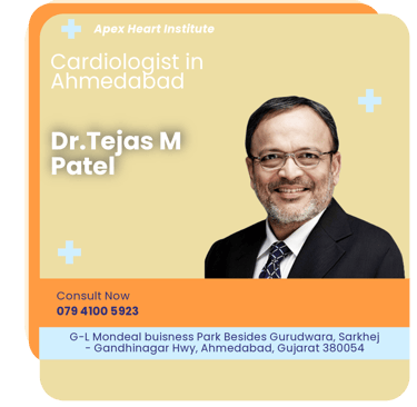 A graphical representation highlighting Dr. Tejas M Patel as the Best Cardiologist in Ahmedabad.