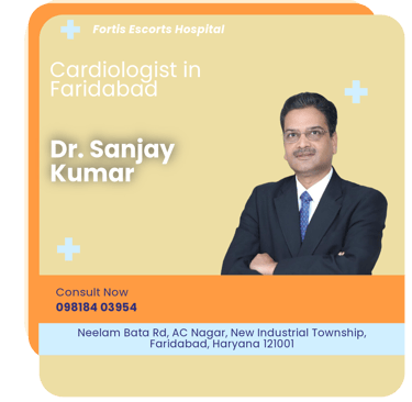 A graphical representation highlighting Dr. Sanjay Kumar as the Best Cardiologist in Faridabad.
