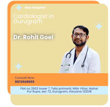 A graphical representation highlighting Dr. Rohit Goel as the Best Cardiologist in Gurugram.