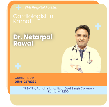 A graphical representation highlighting Dr. Netarpal Rawal as the Best Cardiologist in Karnal.