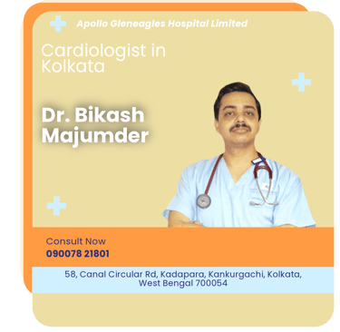 A graphical representation highlighting Dr. Bikash Majumder as the Best Cardiologist in Kolkata.