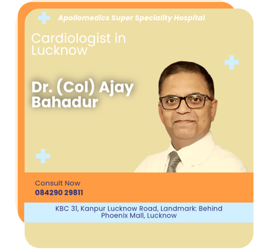 A graphical representation highlighting Dr. (Col) Ajay Bahadur as the Best Cardiologist in Lucknow.